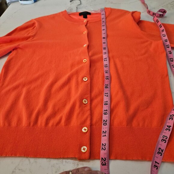 J. Crew Cardigan Sweater Large Orange Cotton Preppy Button Front Classic - Picture 7 of 8